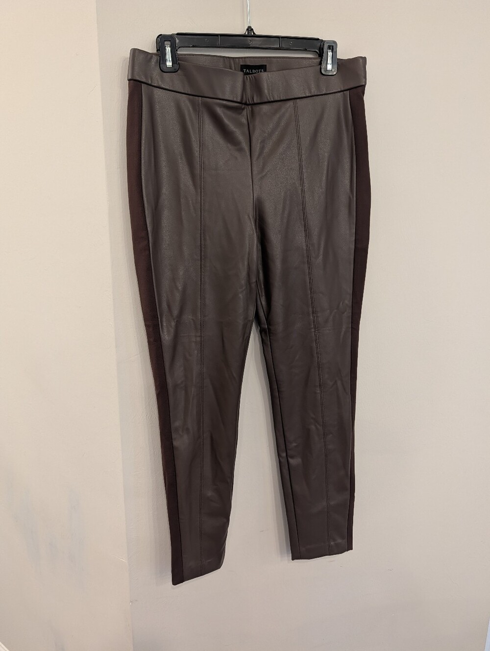New Talbots Faux Leather Portland Pant Stretch Sides Chocolate Brown Size 8